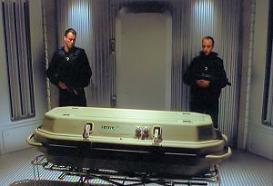 The casket under armed guard